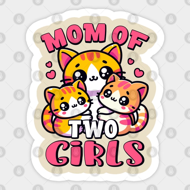 Mom of Two Cute Kawaii Kittens Family Pregnancy Announcement Sticker by Cuteness Klub